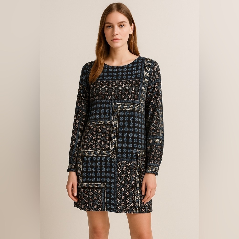 LOFT Eclectic Grandpa Patchwork Floral Long Sleeve Mini Dress Size 6 - Picture 16 of 16